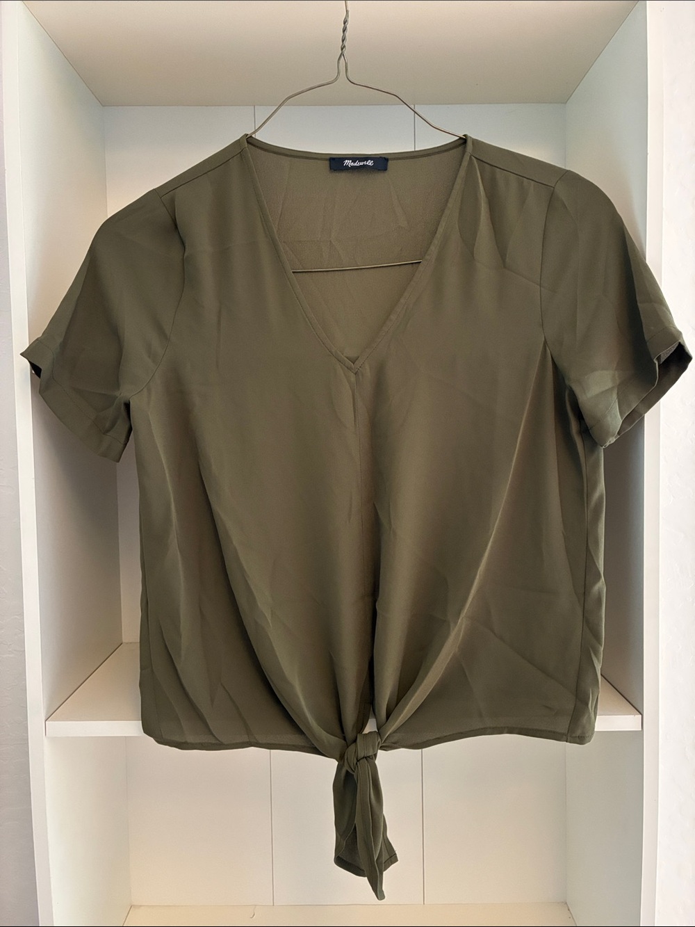 Madewell Olive Tie-Front V-Neck Blouse